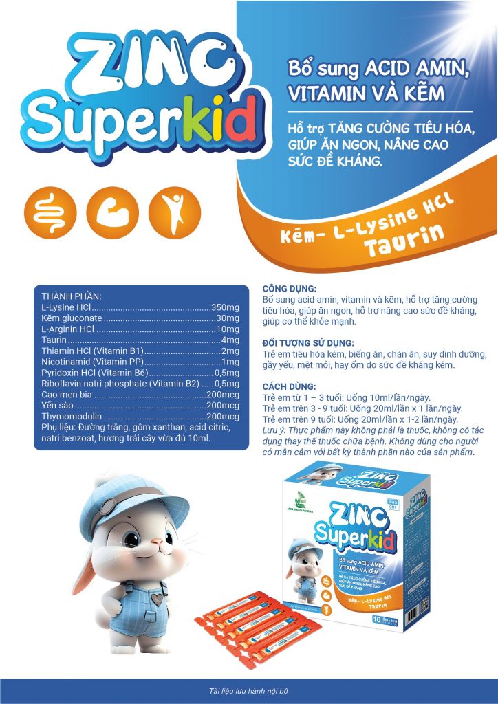 ZINC Super kid - Bổ sung kẽm cho trẻ nhỏ, giúp tăng sức đề kháng, ăn ngon miệng và tiêu chảy cấp (Hộp 10 ống)