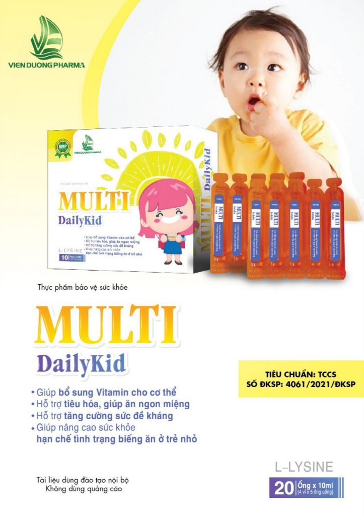 MULTI Dailykid - Bổ sung đầy các Vitamin cần thiết cho trẻ từ 06 tháng tuổi, giúp ăn ngon miệng và tăng sức đề kháng cho cơ thể (Hộp 20 ống)