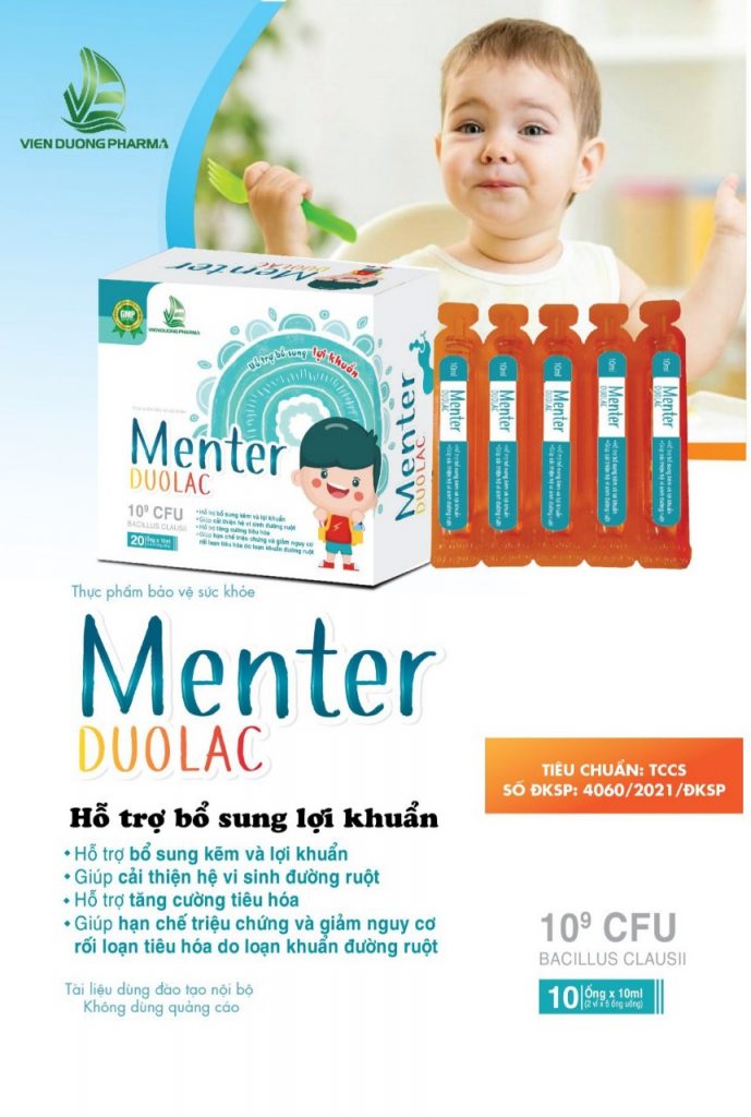 Men ống MENTER Duolac (Hộp 10 ống x 10ml) - Bổ sung Kẽm, lợi khuẩn cho bé